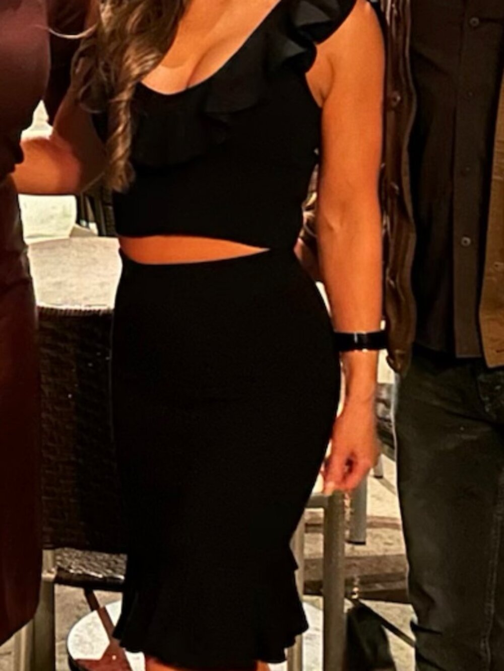 Express Body Contour Black Ruffle Crop Top & Skirt Set XS/S